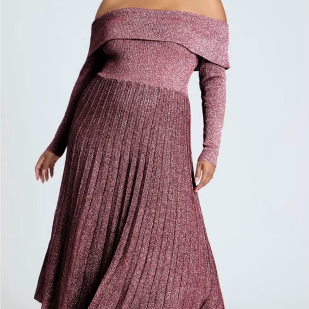 Elegant Off-Shoulder Mauve Lurex Dress NWOT